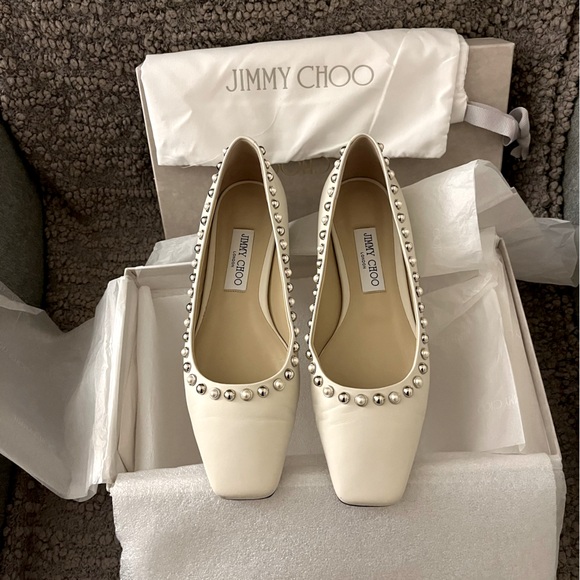 Authentic Jimmy Choo Mirele Flat Shoes Pearls Around 38 (US 8) $670 - Picture 2 of 9